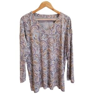 J. Jill Supima Cotton Paisley Print V-Neck Long Sleeve Tunic Top Size Large Soft